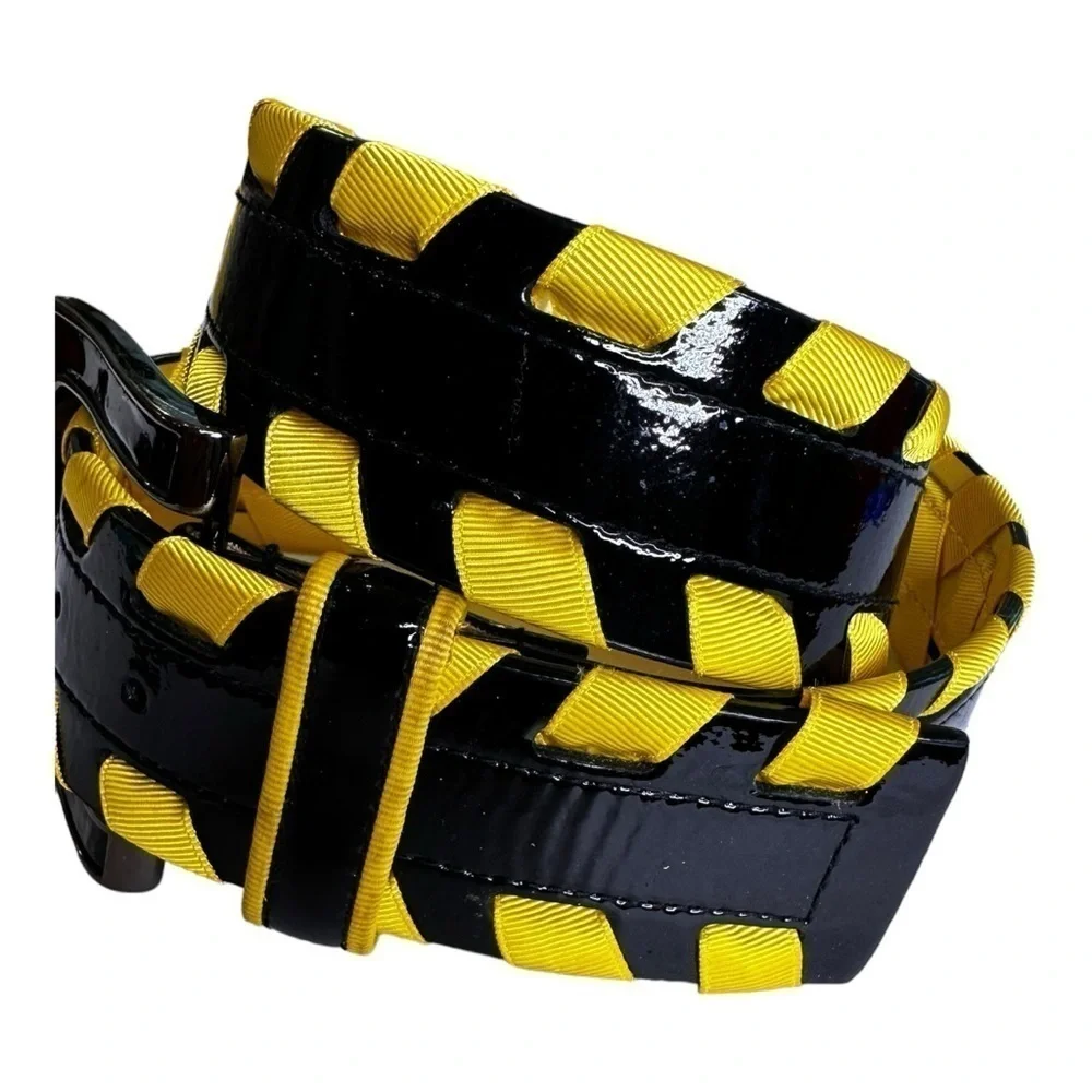 Carlisle Y2K Black Patent Leather Belt Yellow Ribbon